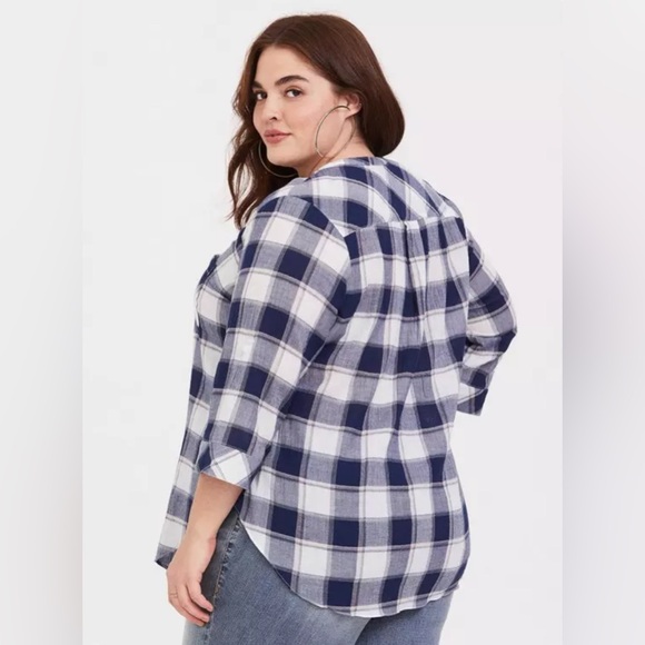 Torrid Harper Cotton Pullover 3/4 Sleeve Blouse Size 2X Plaid - Picture 2 of 9